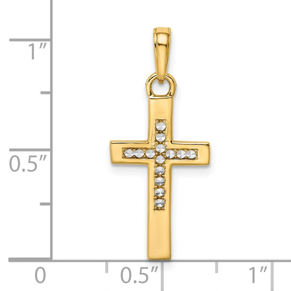 14k Yellow Gold w Rhodium Diamond-Cut Cross Pendant