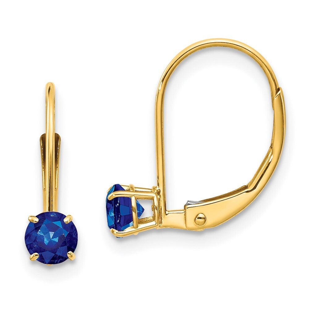 14k Yellow Gold 4mm Round September/Sapphire Dangle Earrings Leverback