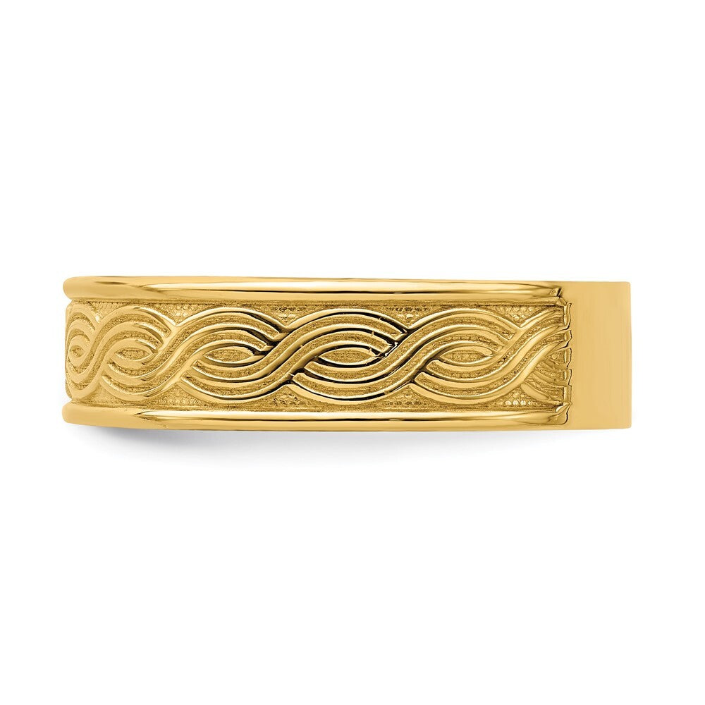 14K Yellow Gold Wave Engraved Thumb Ring  Size 9