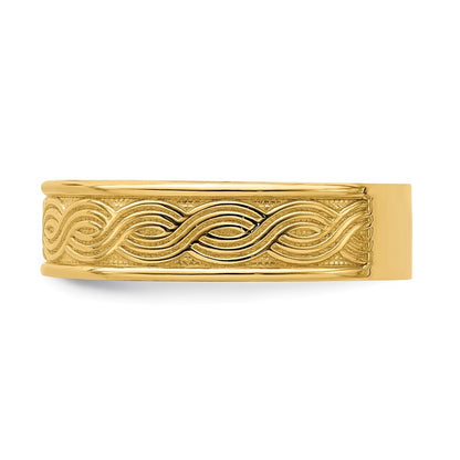 14K Yellow Gold Wave Engraved Thumb Ring  Size 9