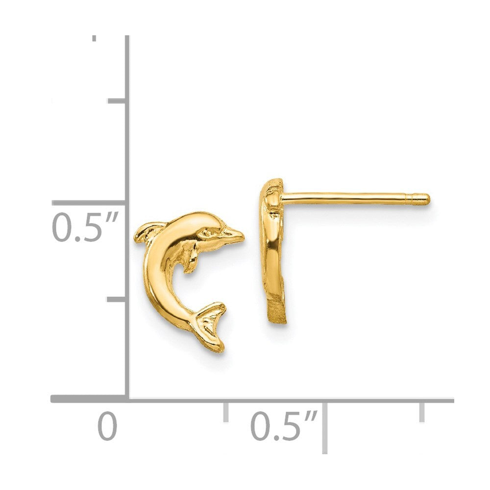 14k Yellow Gold Dolphin Stud Earrings Gift for Women