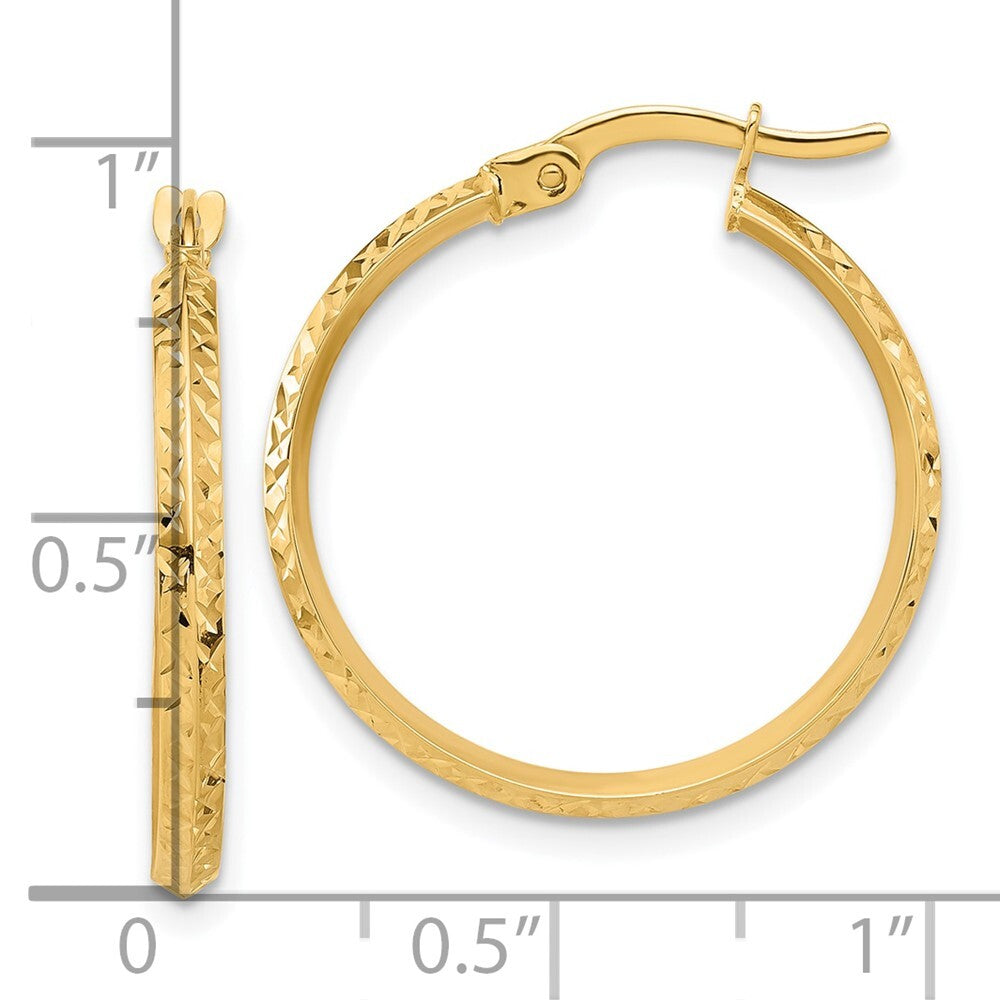 14k Yellow Gold Polished and Diamond-cut Knife Edge Hoop Earrings