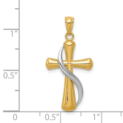 14k Two-tone Gold Polished Cross Drape Pendant for Women
