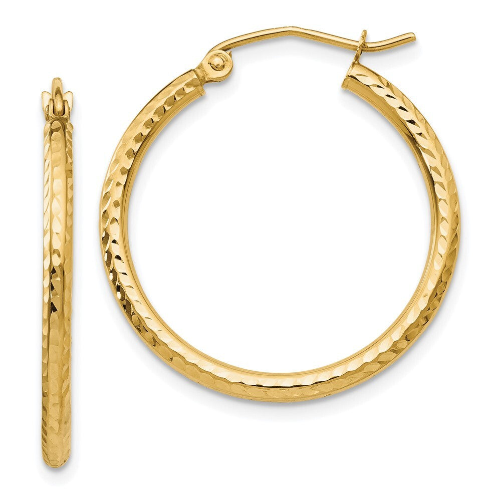 14k Yellow Gold Diamond-cut 2mm Round Tube Hoop Earrings Gift for Women