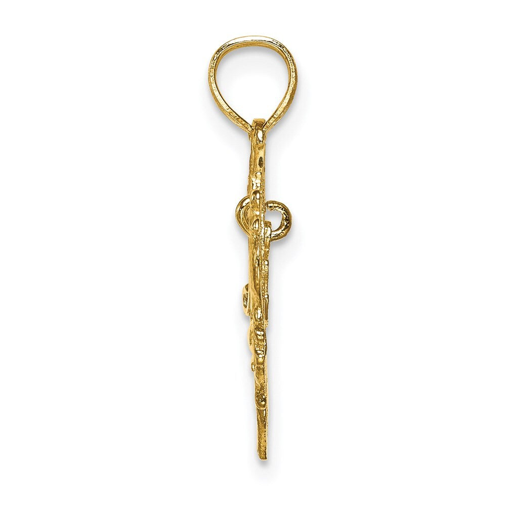 14k Yellow Gold Polished MOM Dangle in Fancy Heart Pendant for Women