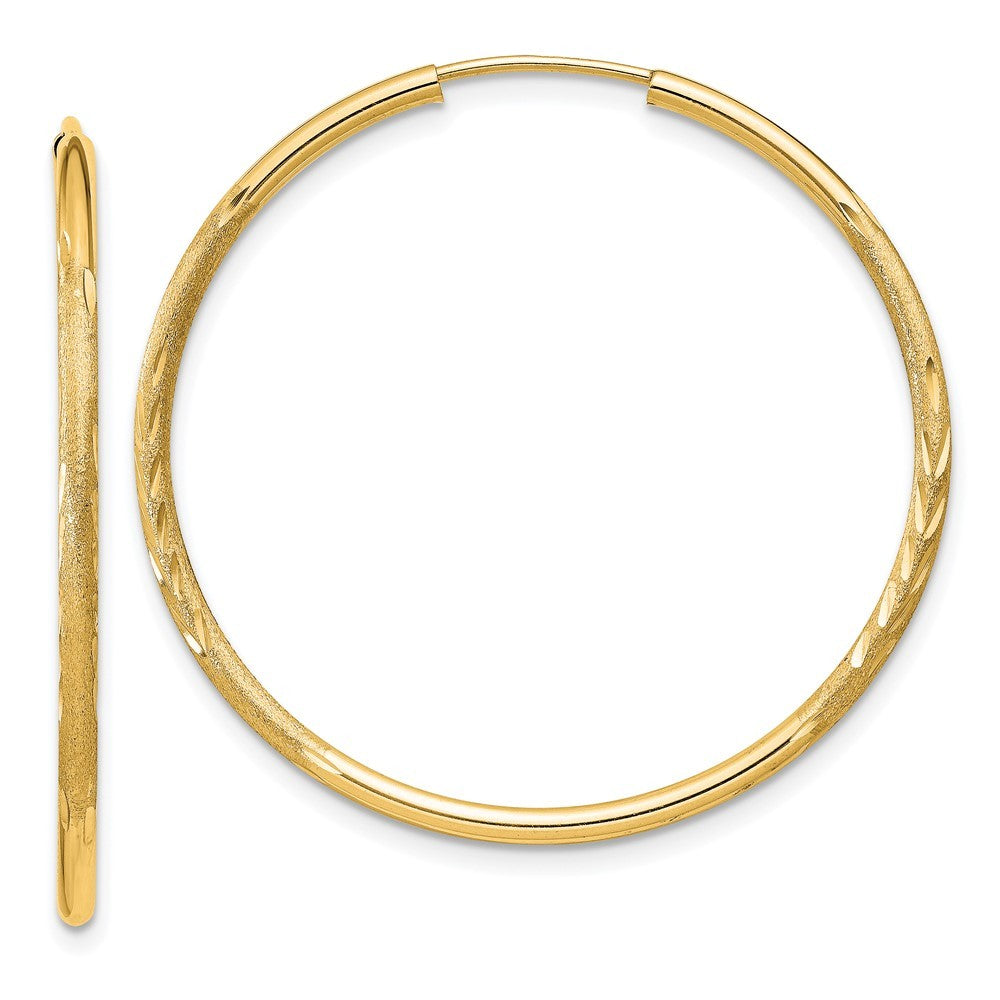 14k Yellow Gold 1.5mm Satin Diamond-cut Endless Hoop Earrings