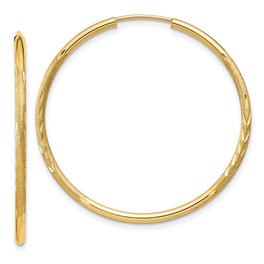 14k Yellow Gold 1.5mm Satin Diamond-cut Endless Hoop Earrings