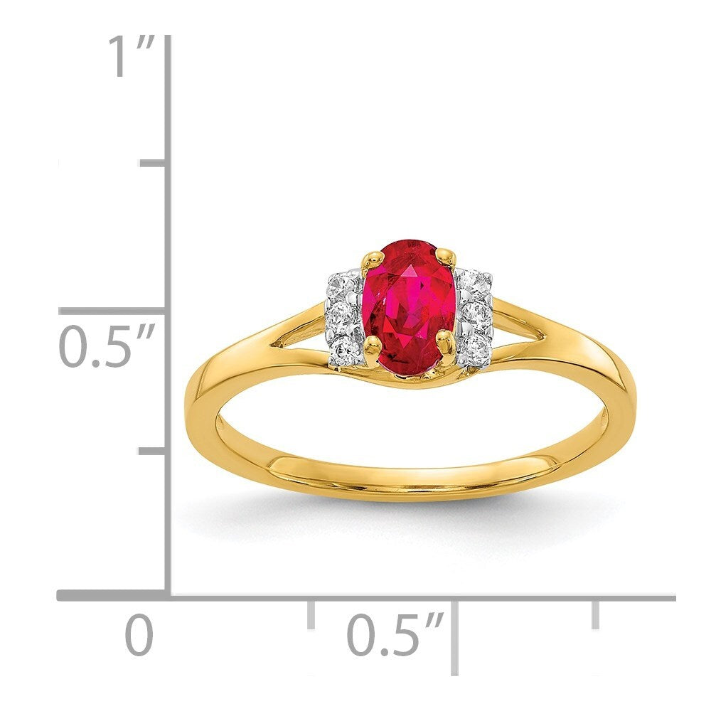14K Yellow Gold Diamond and Oval Ruby Ring Size 7