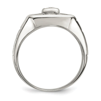 Sterling Silver Rhodium Plated Men's Fashion Cubic Zirconia Ring Size 10