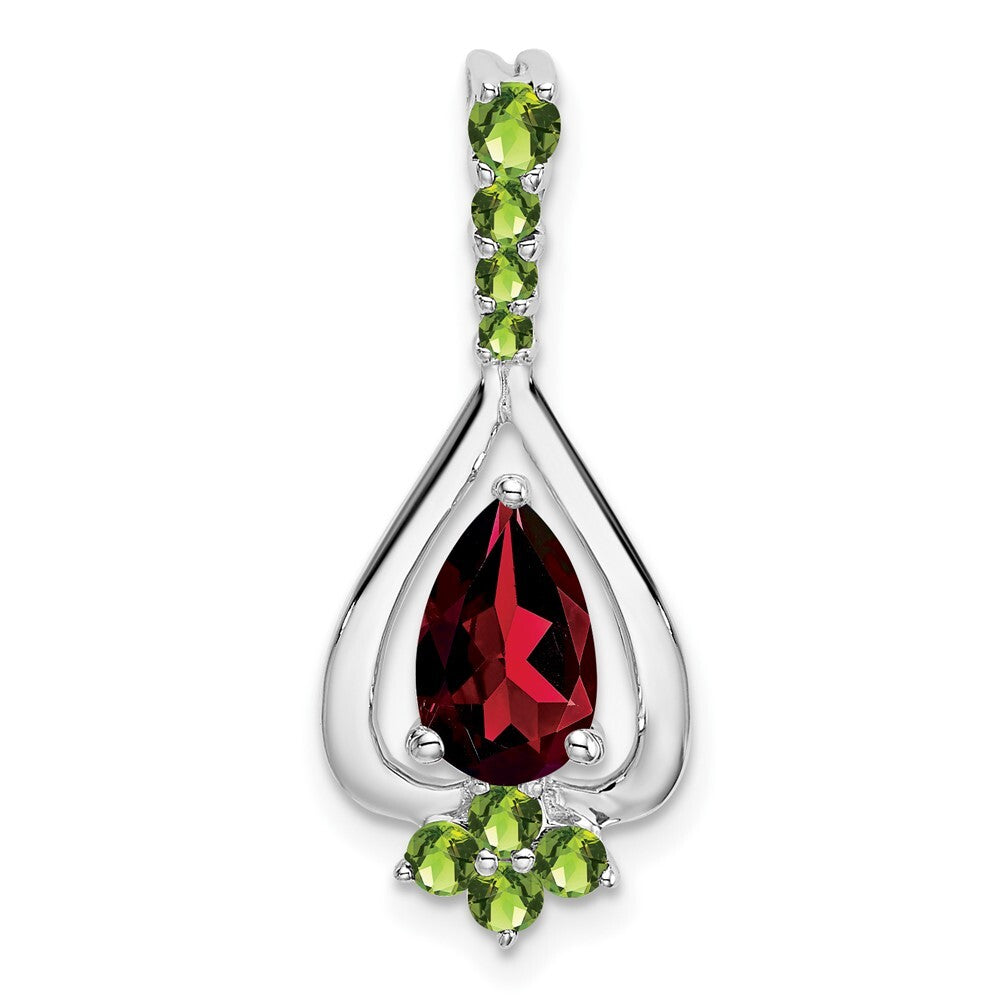 14k White Gold Pear Garnet and Peridot Pendant for Women