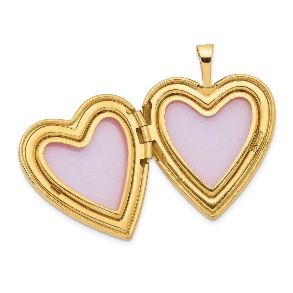 14k Yellow Gold 20mm Diamond Side Swirl Edge Heart Locket Pendant for Women