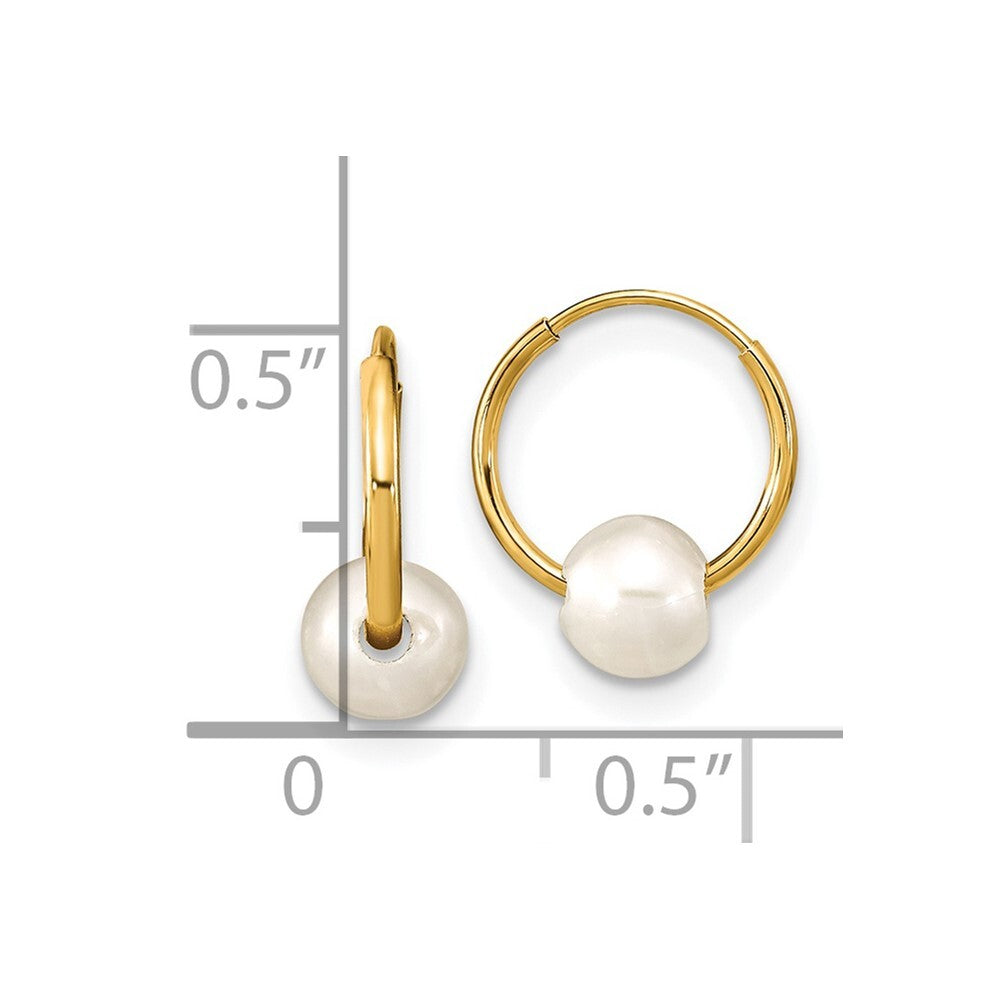 14k Yellow Gold 5-6mm White Round Freshwater Cultured Pearl Hoop Earrings