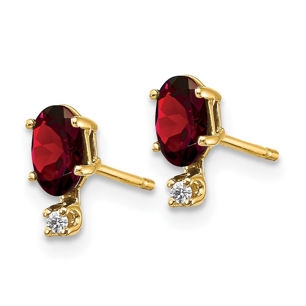 14k Yellow Gold Diamond & Garnet Birthstone Stud Earrings Gift for Women