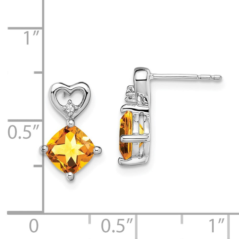 14k White Gold Citrine and Diamond Heart Drop & Dangle Earrings