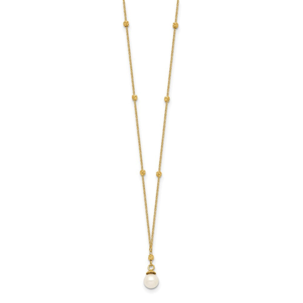 14k Yellow Gold Beaded Chain Necklace w/5mm Freshwater Cultured Pearl Necklace