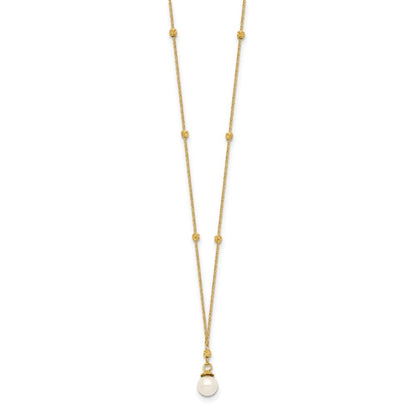 14k Yellow Gold Beaded Chain Necklace w/5mm Freshwater Cultured Pearl Necklace