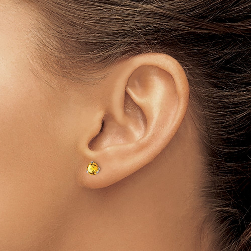 14k White Gold Round Citrine Stud Earrings Gift for Women