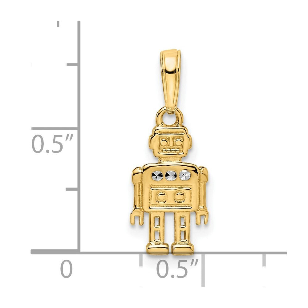 14k Yellow Gold  White Rhodium Diamond-cut Robot Pendant for Women