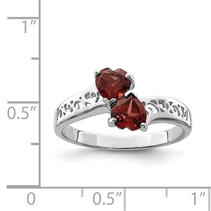 Sterling Silver Rhodium Garnet Heart Ring Size 8