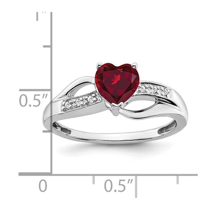 14k White Gold Created Ruby and Diamond Heart Ring Size 7