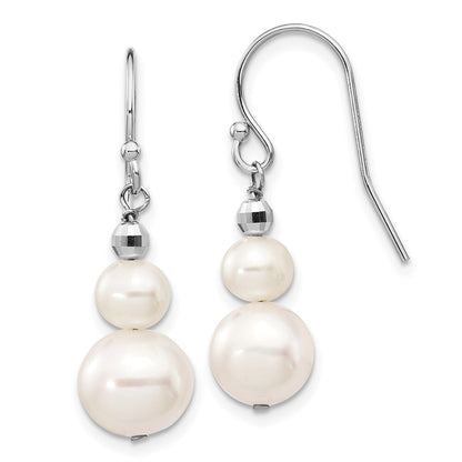 14k White Gold White Freshwater Cultured Pearl Graduated Dangle Earrings