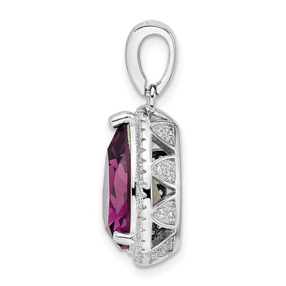 Sterling Silver Rhodium-plated Cubic Zirconia & Dk Purple Crystal Pendant