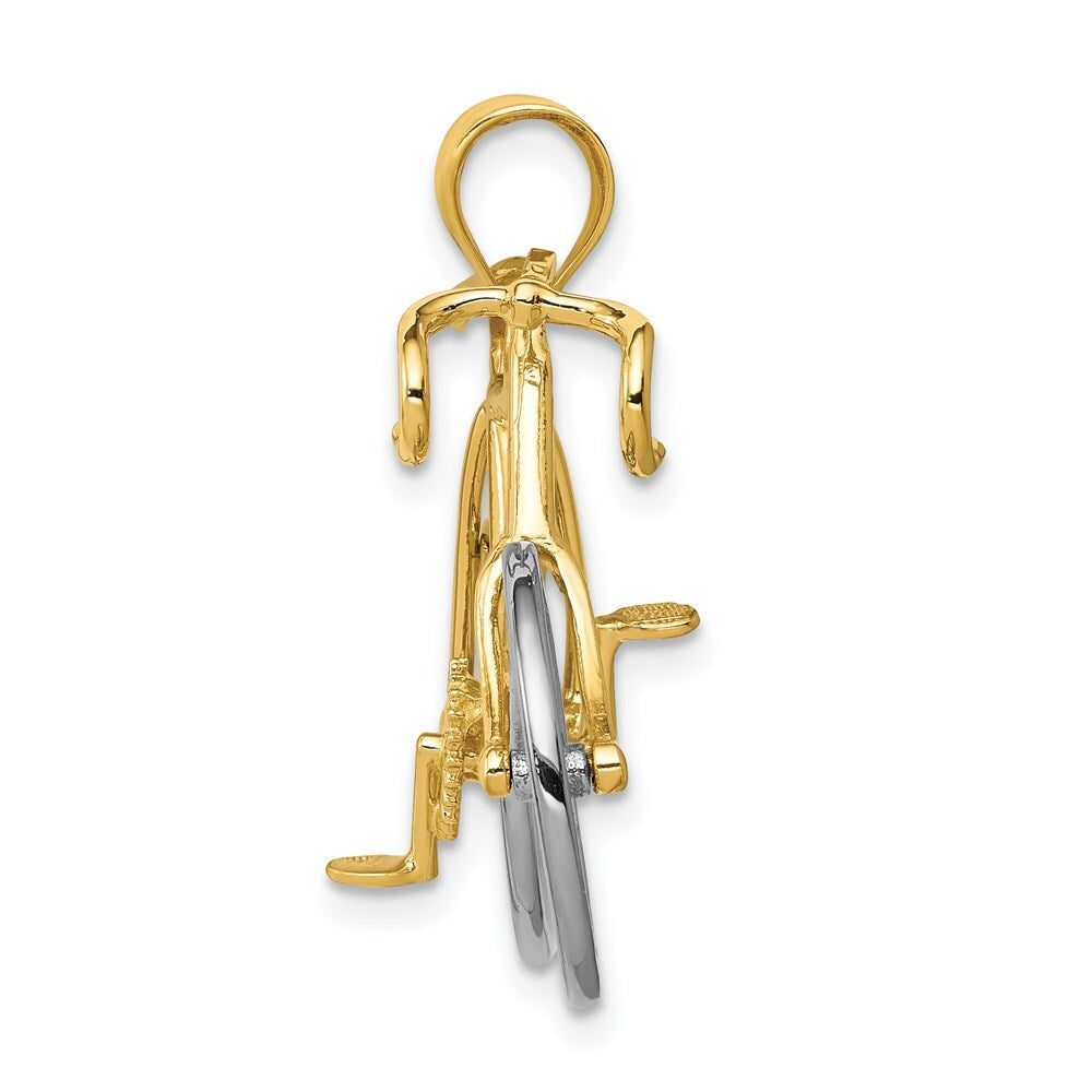 14k Two-tone Gold Large Two-tone 3-D Bicycle Pendant for Women