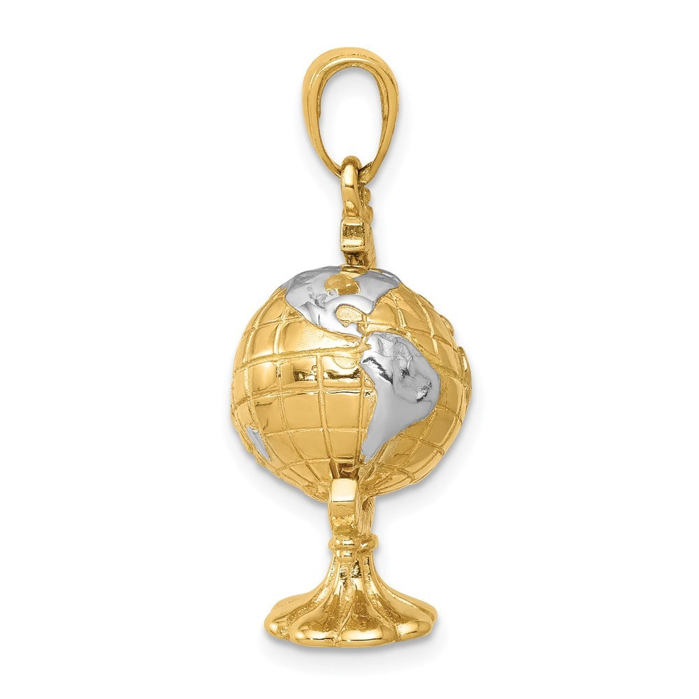 14k Yellow Gold w Rhodium 3-D Moveable Globe Pendant