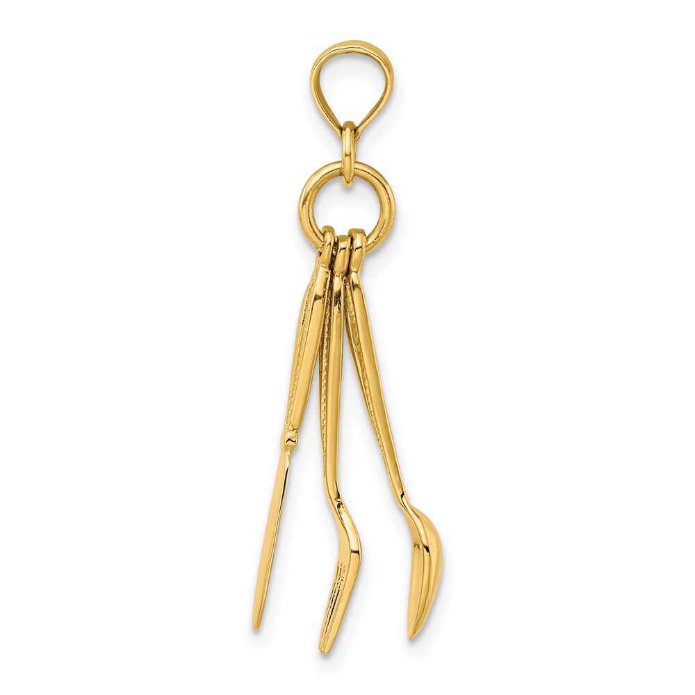 14k Yellow Gold 3-D Moveable Knife, Fork, and Spoon Charm Pendant for Women