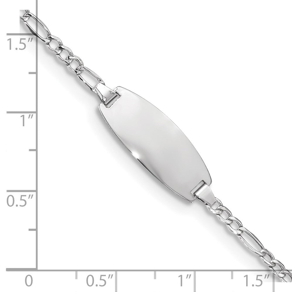 14k White Gold Semi-Solid Chain Figaro Link Oval 18.5x8.5mm Plate 7" ID Bracelet