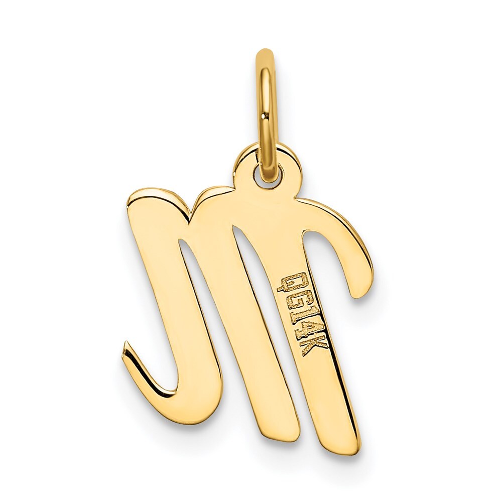 14k Yellow Gold Small Script Letter M Initial Charm Pendant for Women
