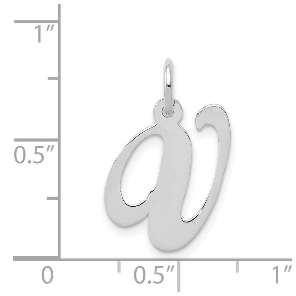 14k White Gold Medium Fancy Script Letter V Initial Charm Pendant for Women