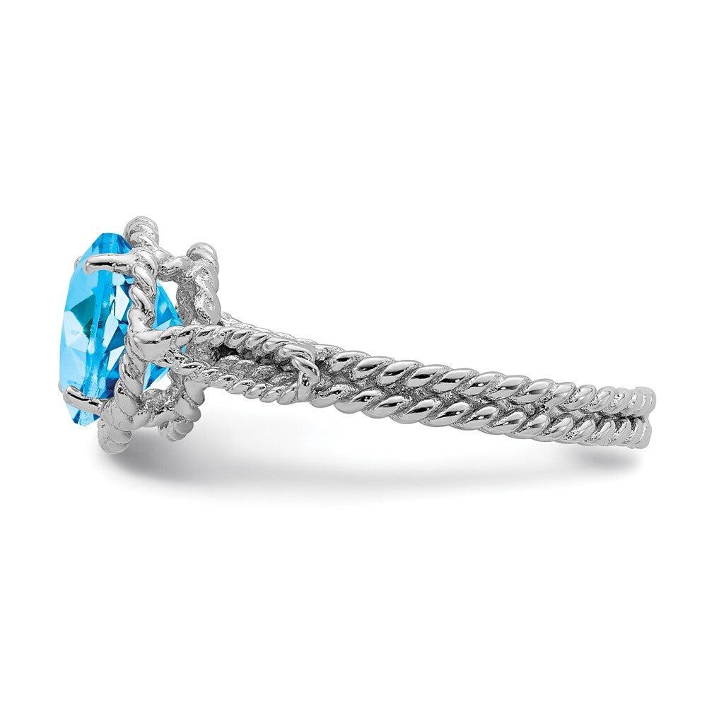 Sterling Silver Rhodium Blue Topaz Twisted Circle Ring Size 6