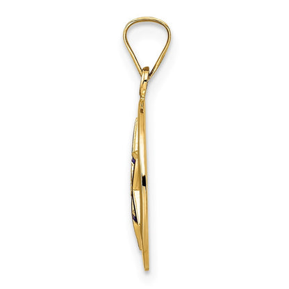 14k Yellow Gold Polished and Enameled Solid Star of David Pendant