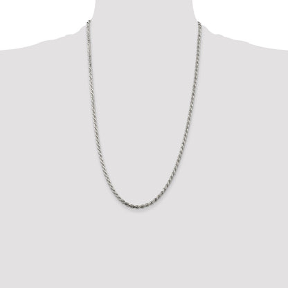 Sterling Silver Rhodium-plated 3.2mm Diamond-cut Rope Chain