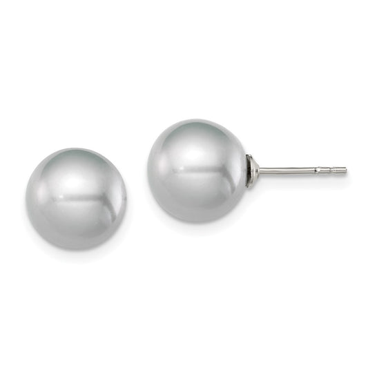 Sterling Silver 9-10mm Grey Round Freshwater Cultured Pearl Earrings