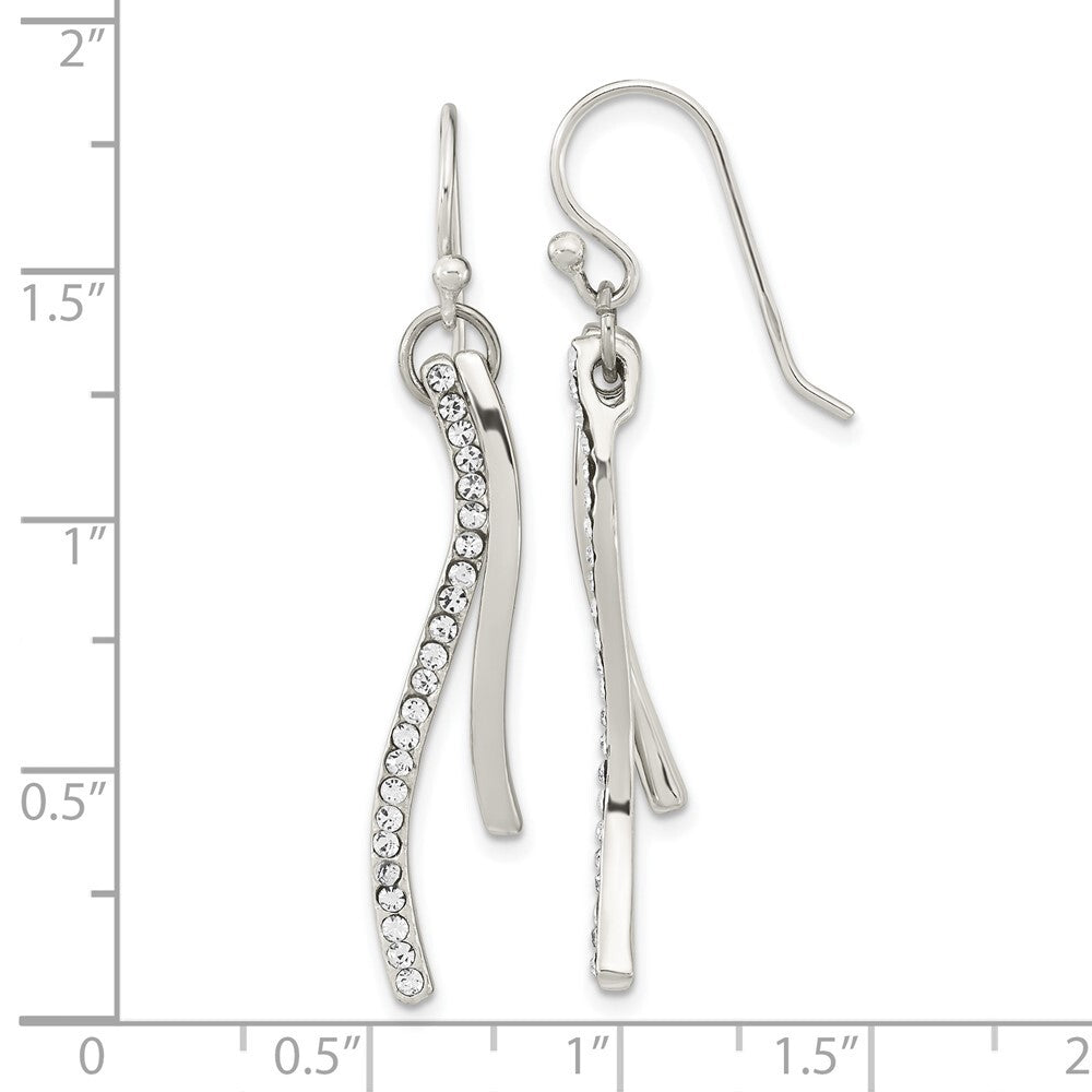 Sterling Silver Polished Cubic Zirconia Wavy Bar Dangle Shephard Hook Earrings