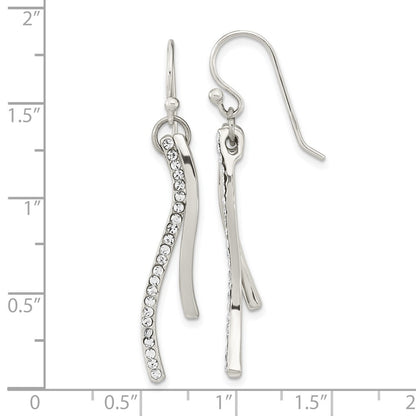 Sterling Silver Polished Cubic Zirconia Wavy Bar Dangle Shephard Hook Earrings