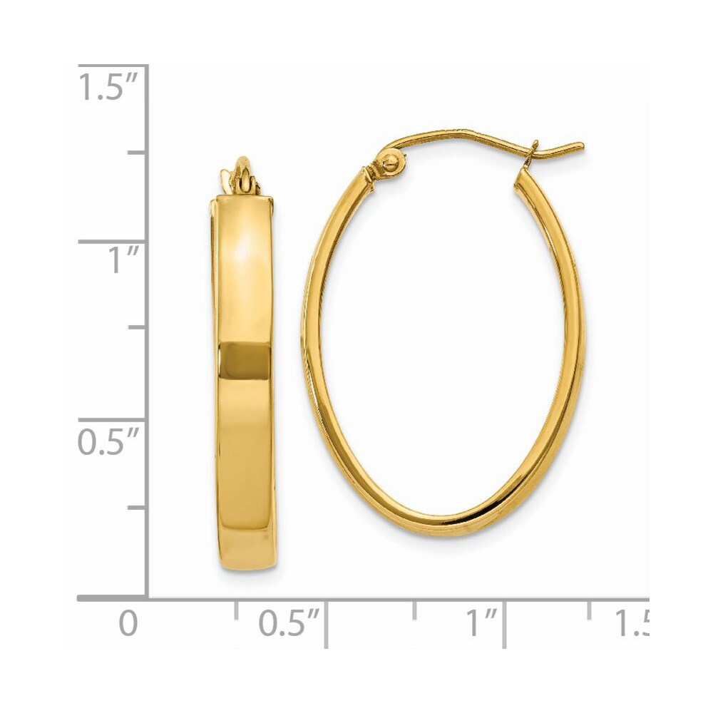 14k Yellow Gold Lightweight Oval Hoop Earrings Gift for Women
