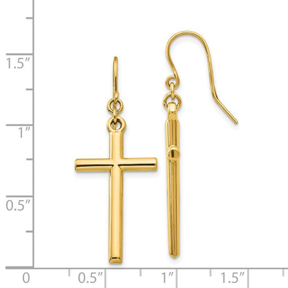 14k Yellow Gold Cross Shepherd Hook Dangle Earrings
