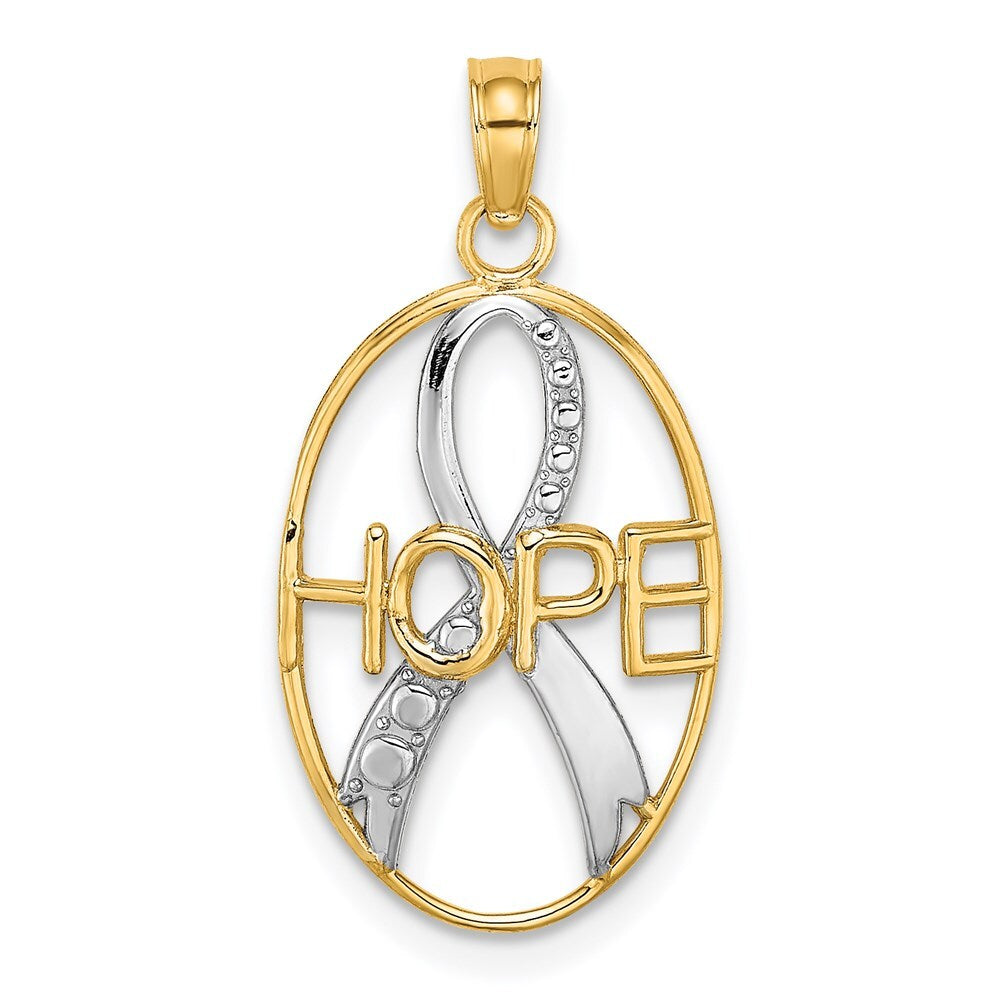 14k Yellow Gold Rhodium Textured HOPE  Ribbon Charm Pendant for Women