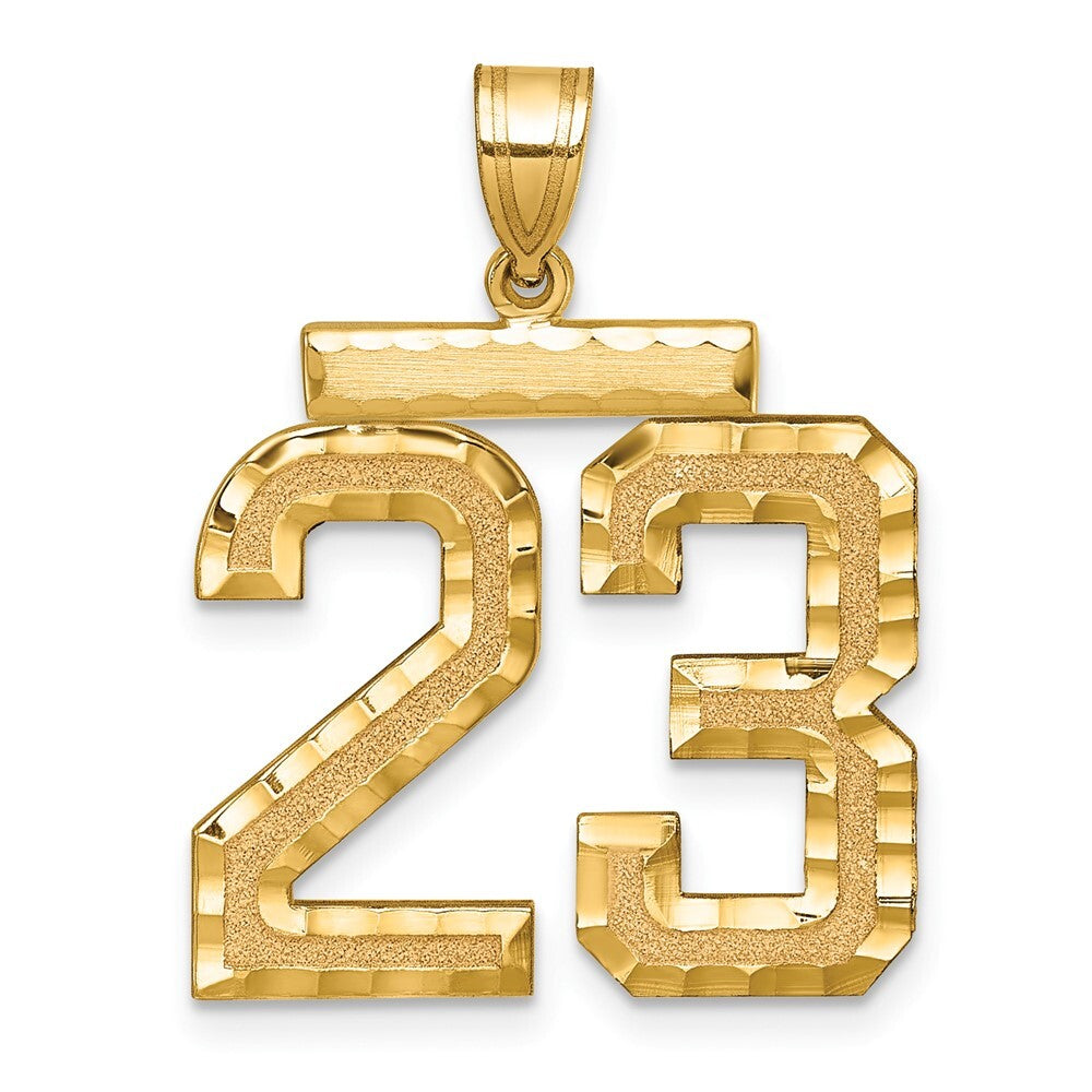14k Yellow Gold Large Brushed Diamond-cut Number 23 Charm Pendant for Women