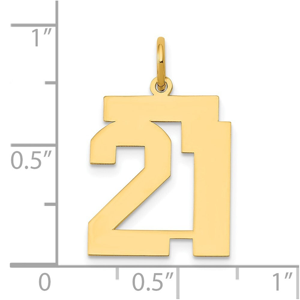 14k Yellow Gold Medium Polished Number 21 Charm Pendant for Women