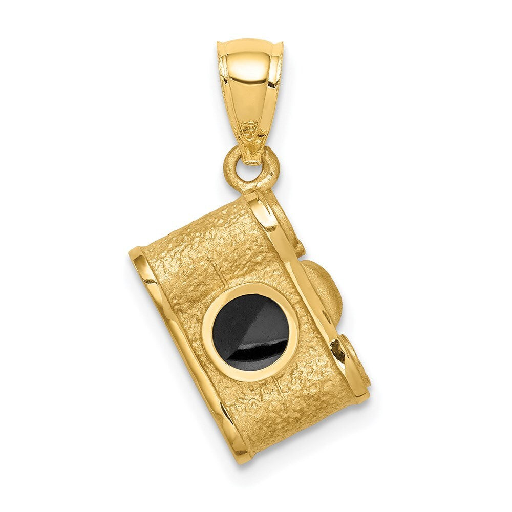 14k Yellow Gold Brushed & Polished Enameled Camera Pendant