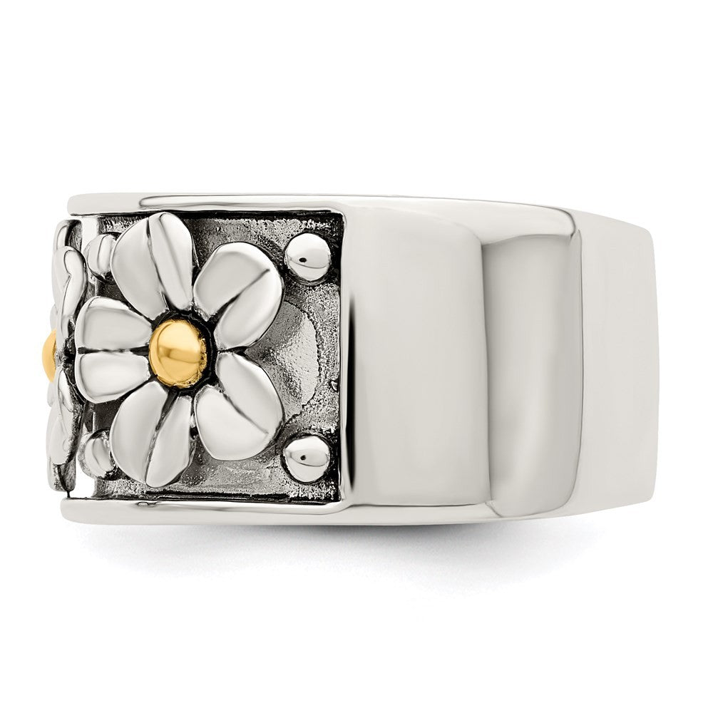 Sterling Silver Antiqued 14k Gold Centers Daisy Ring