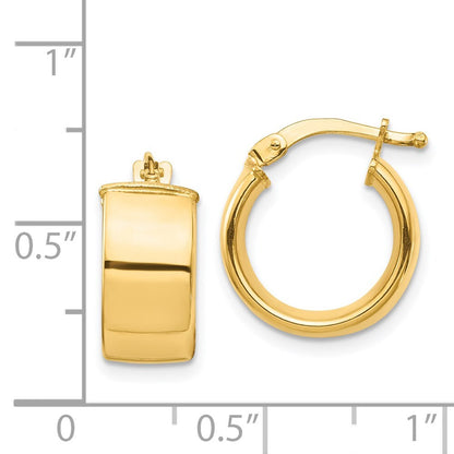 14k Yellow Gold High Polished 7mm Hoop Earrings Gift for Women