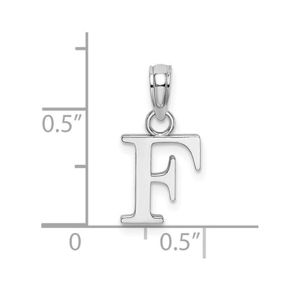 14k White Gold Polished Block Letter F Initial Pendant for Women