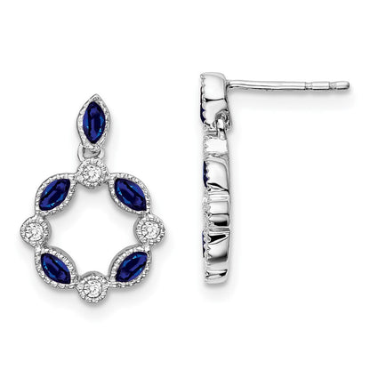 14k White Gold Sapphire and Diamond Dangle Earrings