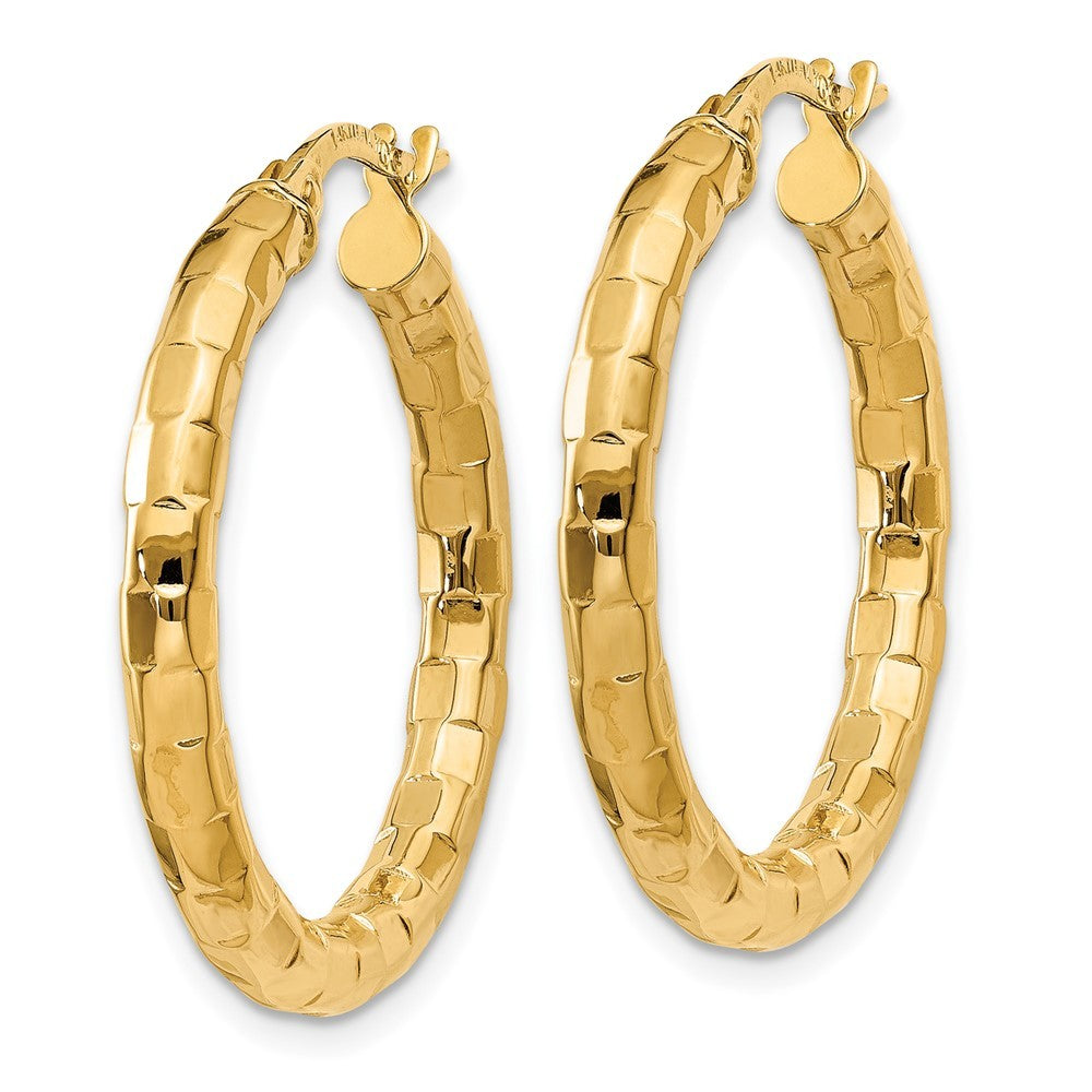14k Yellow Gold Polished/Textured Hoop Earring