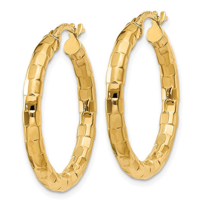 14k Yellow Gold Polished/Textured Hoop Earring